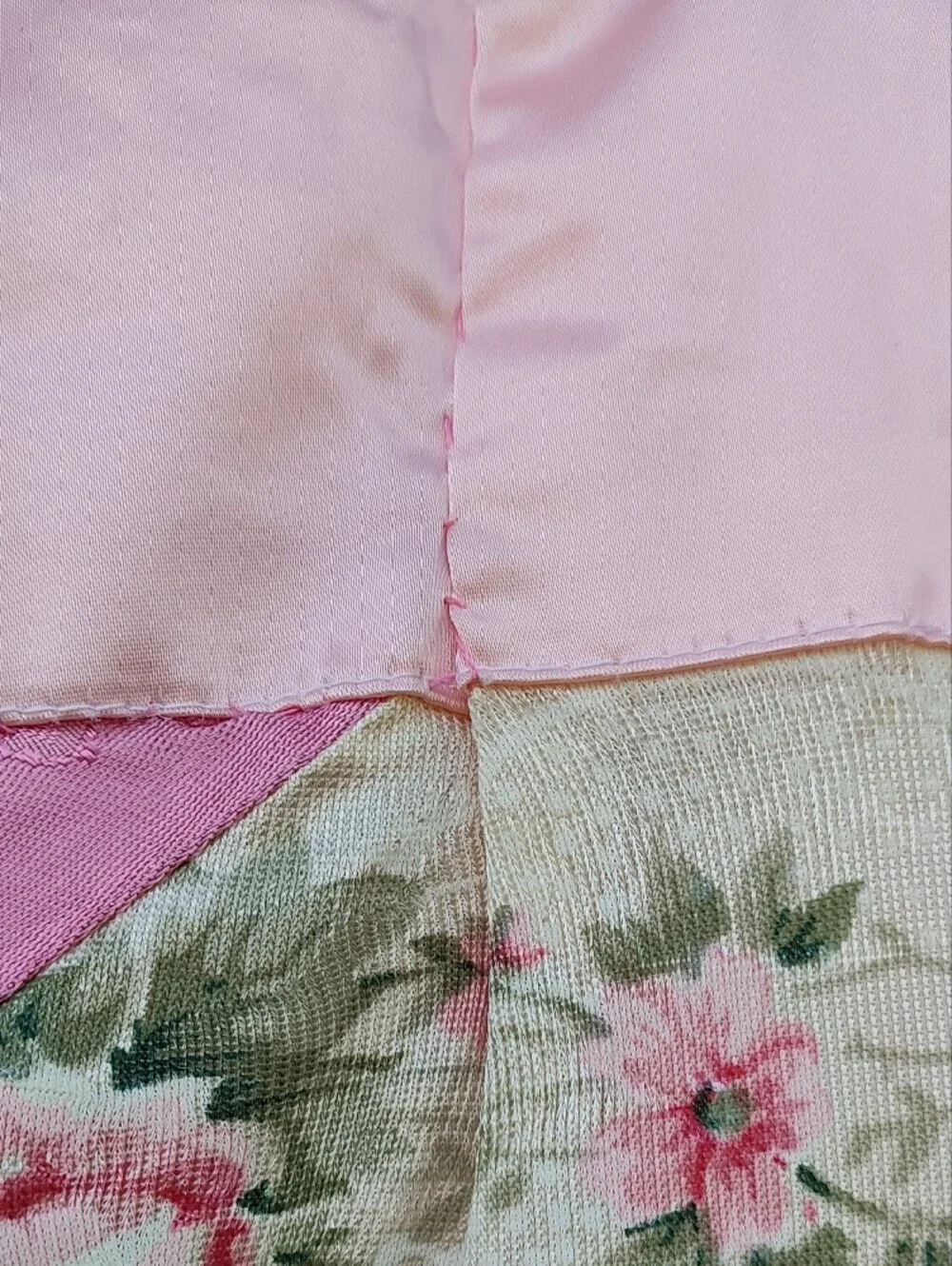 Vintage Handsewn Patchwork Satin Lace Quilt, Grandmacore, Victorian, Cottagecore